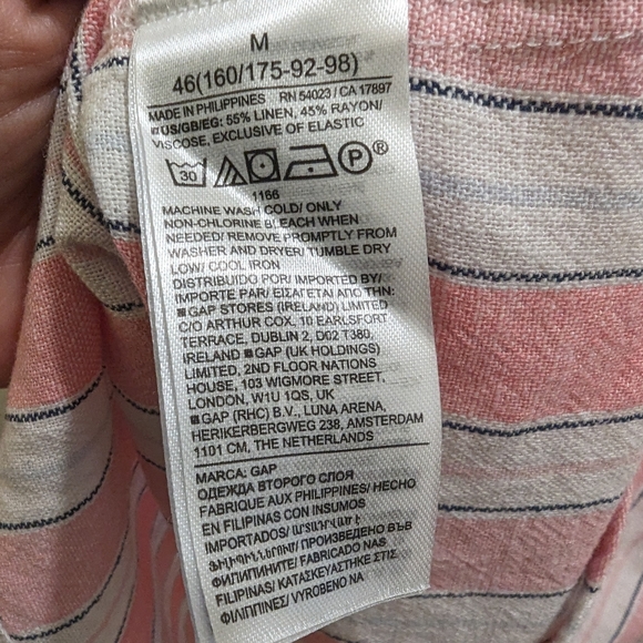 GAP Sleeveless V-Neck Button Front Linen Blend Pink & White Stripe Mini Dress- M - Picture 11 of 11